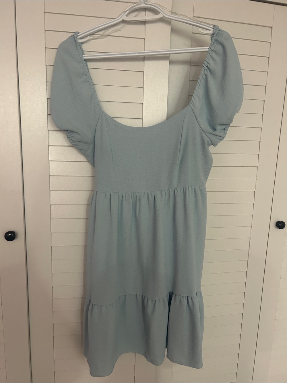 Women’s Puff-Sleeve Tiered Dress — Light Blue